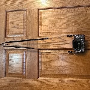 Embellished mini crossbody bag, black and silver